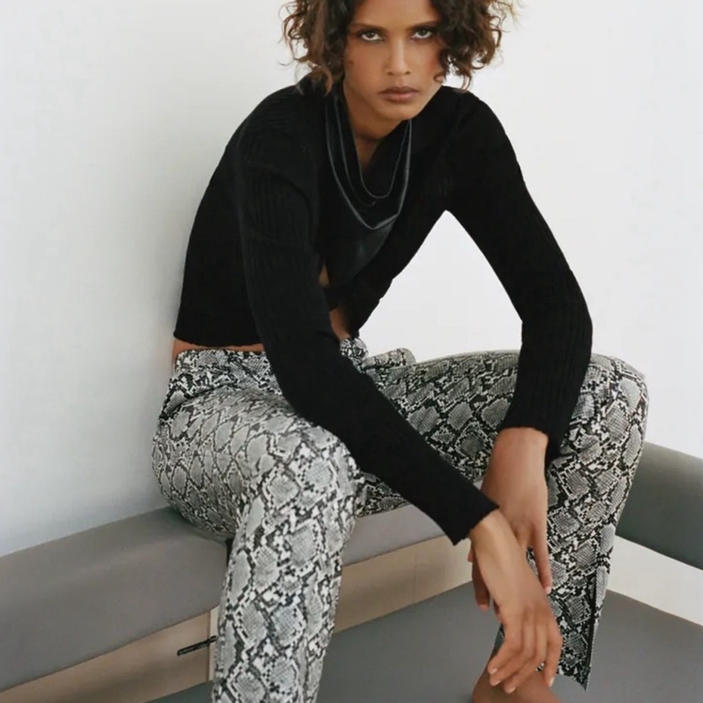 NWOT Zara Snake Print Faux Leather Pants XS | High Rise Statement Pant
